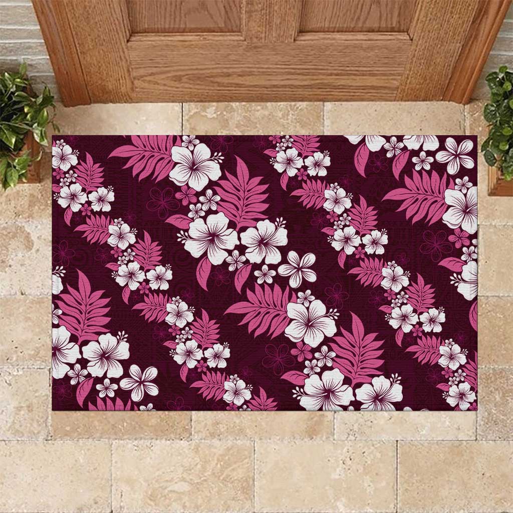 Hawaiian Hibiscus Tribal Floral Pink Rubber Doormat Polynesian Tapa Pattern LT01 Pink - Polynesian Pride
