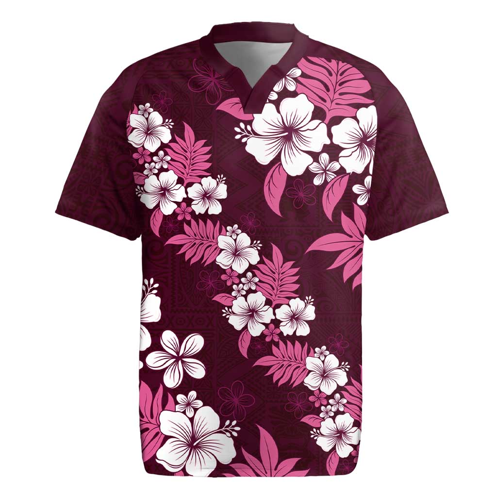 Hawaiian Hibiscus Tribal Floral Pink Rugby Jersey Polynesian Tapa Pattern LT01 Pink - Polynesian Pride