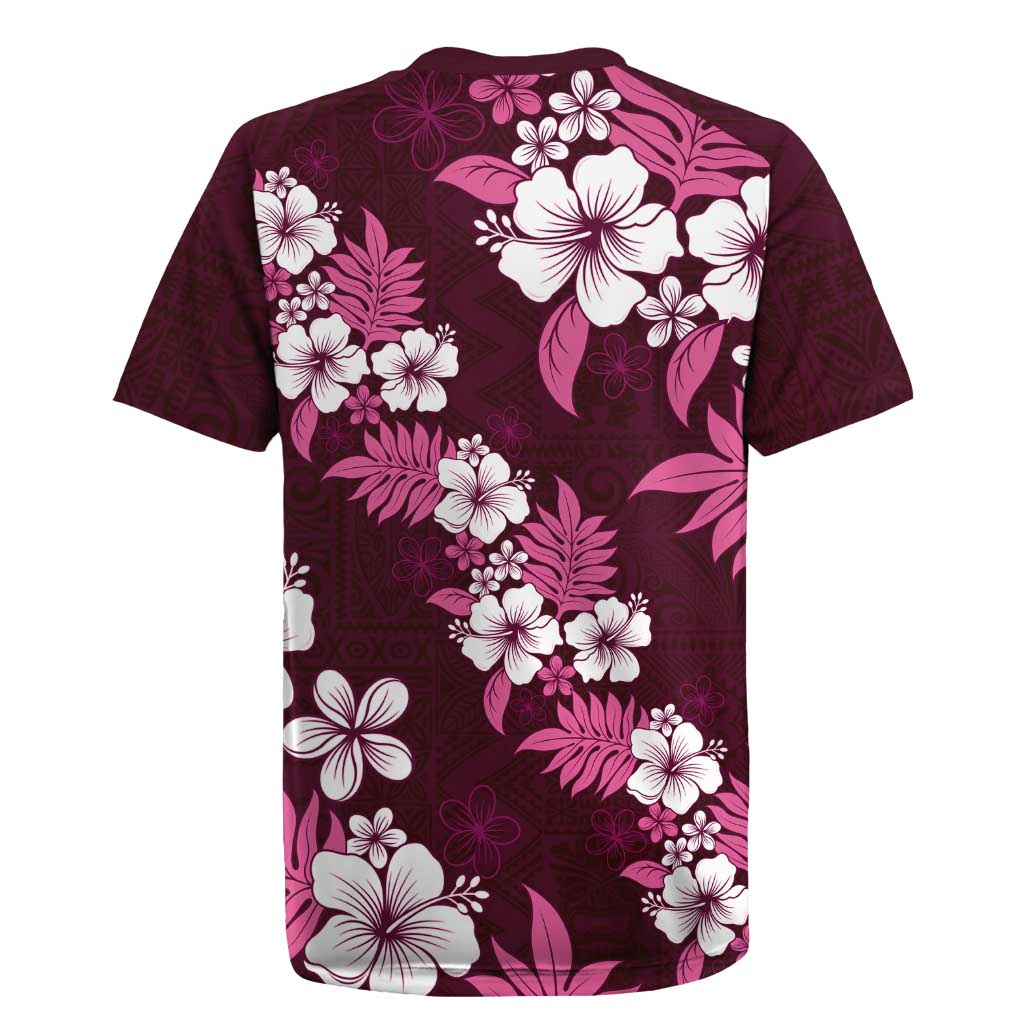 Hawaiian Hibiscus Tribal Floral Pink Rugby Jersey Polynesian Tapa Pattern LT01 - Polynesian Pride