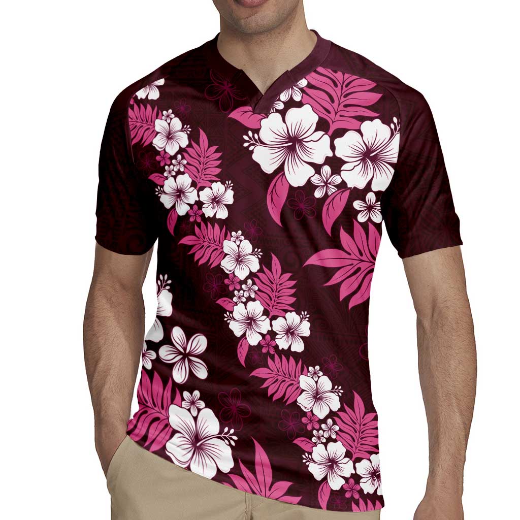 Hawaiian Hibiscus Tribal Floral Pink Rugby Jersey Polynesian Tapa Pattern LT01 - Polynesian Pride