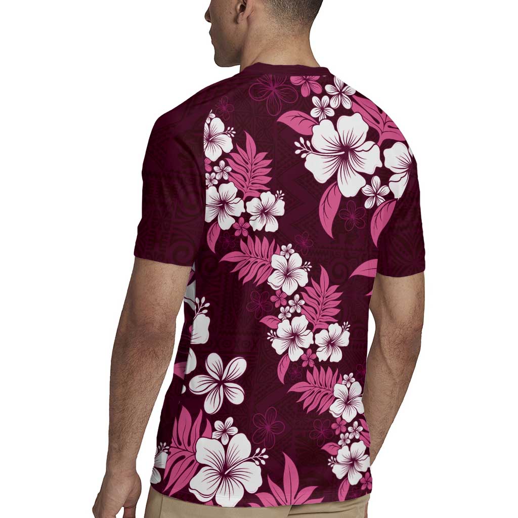 Hawaiian Hibiscus Tribal Floral Pink Rugby Jersey Polynesian Tapa Pattern LT01 - Polynesian Pride