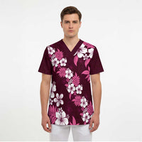 Hawaiian Hibiscus Tribal Floral Pink Scrub Top Polynesian Tapa Pattern - Polynesian Pride