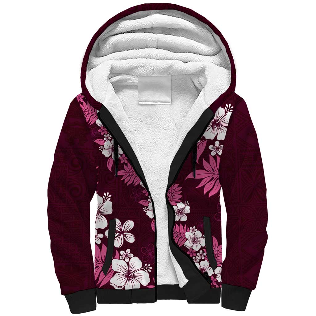 Hawaiian Hibiscus Tribal Floral Pink Sherpa Hoodie Polynesian Tapa Pattern LT01 Unisex Pink - Polynesian Pride