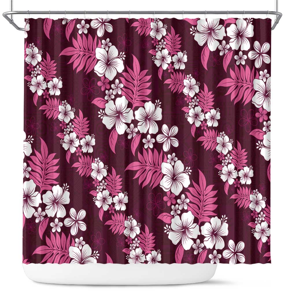 Hawaiian Hibiscus Tribal Floral Pink Shower Curtain Polynesian Tapa Pattern - Polynesian Pride