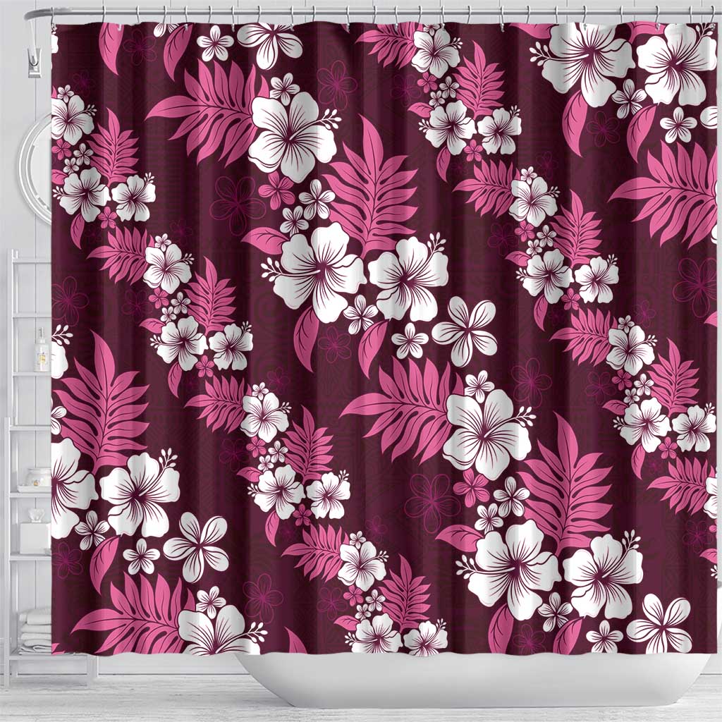Hawaiian Hibiscus Tribal Floral Pink Shower Curtain Polynesian Tapa Pattern - Polynesian Pride