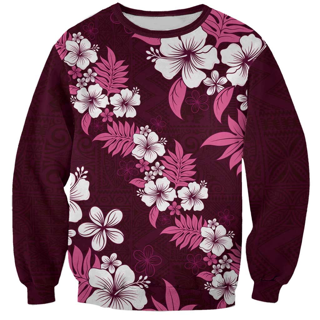 Hawaiian Hibiscus Tribal Floral Pink Sweatshirt Polynesian Tapa Pattern LT01 Unisex Pink - Polynesian Pride