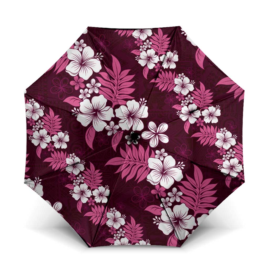 Hawaiian Hibiscus Tribal Floral Pink Umbrella Polynesian Tapa Pattern - Polynesian Pride