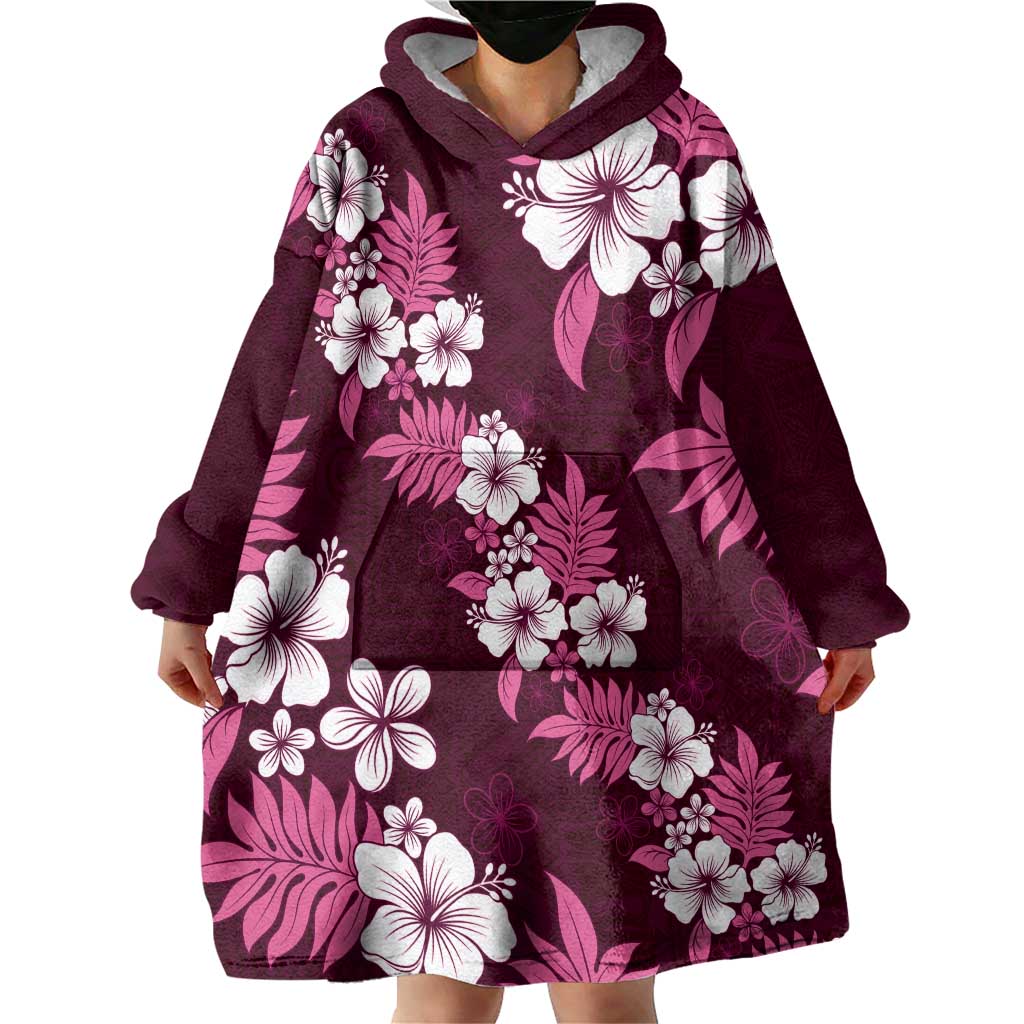 Hawaiian Hibiscus Tribal Floral Pink Wearable Blanket Hoodie Polynesian Tapa Pattern LT01 - Polynesian Pride