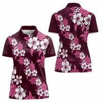 Hawaiian Hibiscus Tribal Floral Pink Women Polo Shirt Polynesian Tapa Pattern - Polynesian Pride
