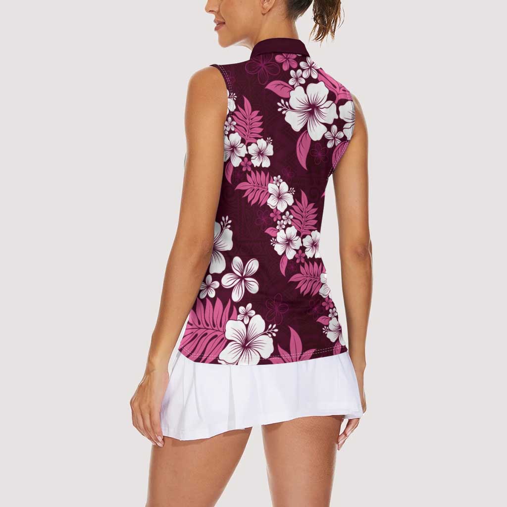 Hawaiian Hibiscus Tribal Floral Pink Women Sleeveless Polo Shirt Polynesian Tapa Pattern LT01 - Polynesian Pride