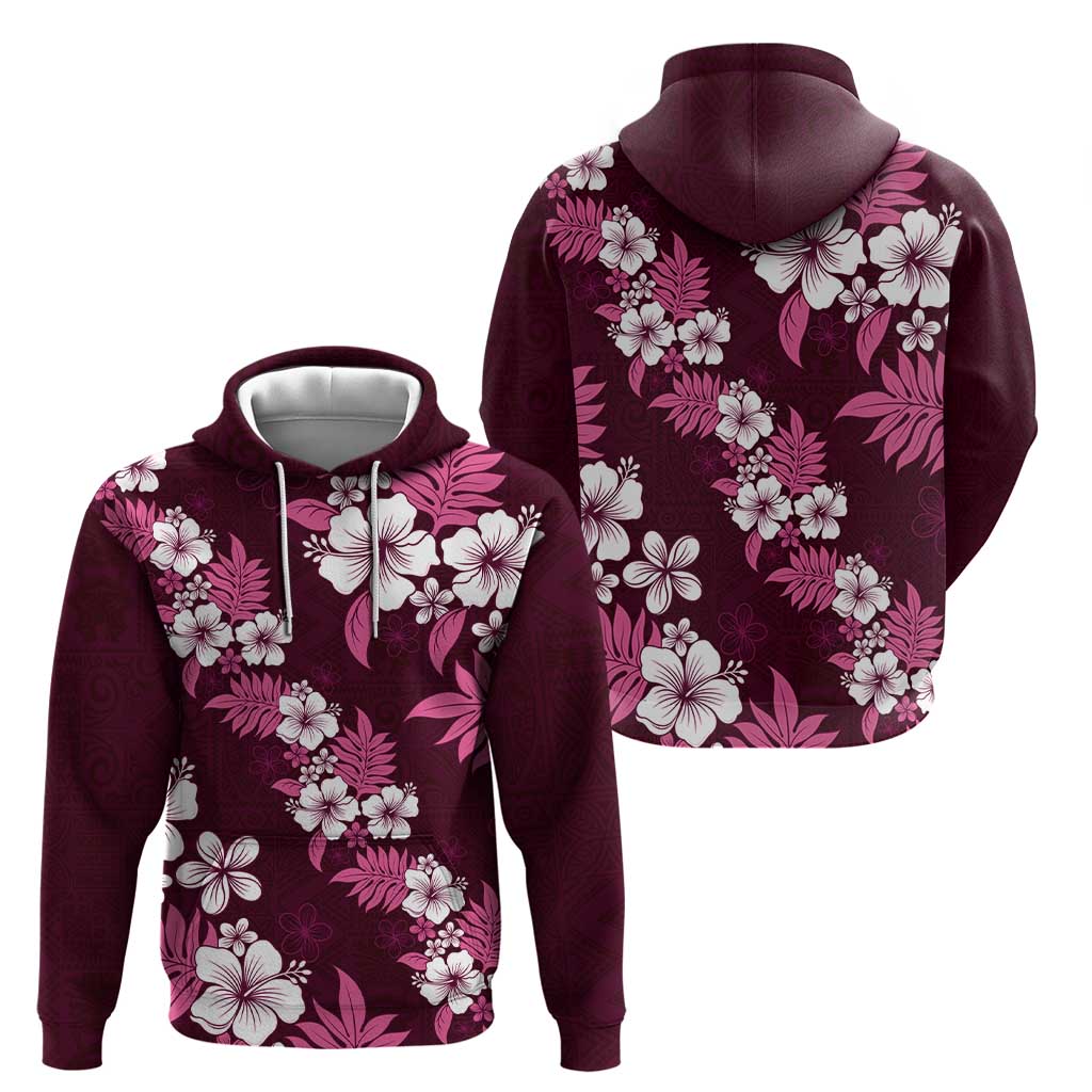 Hawaiian Hibiscus Tribal Floral Pink Zip Hoodie Polynesian Tapa Pattern - Polynesian Pride