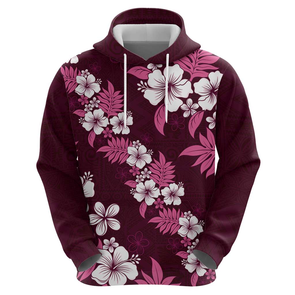 Hawaiian Hibiscus Tribal Floral Pink Zip Hoodie Polynesian Tapa Pattern - Polynesian Pride