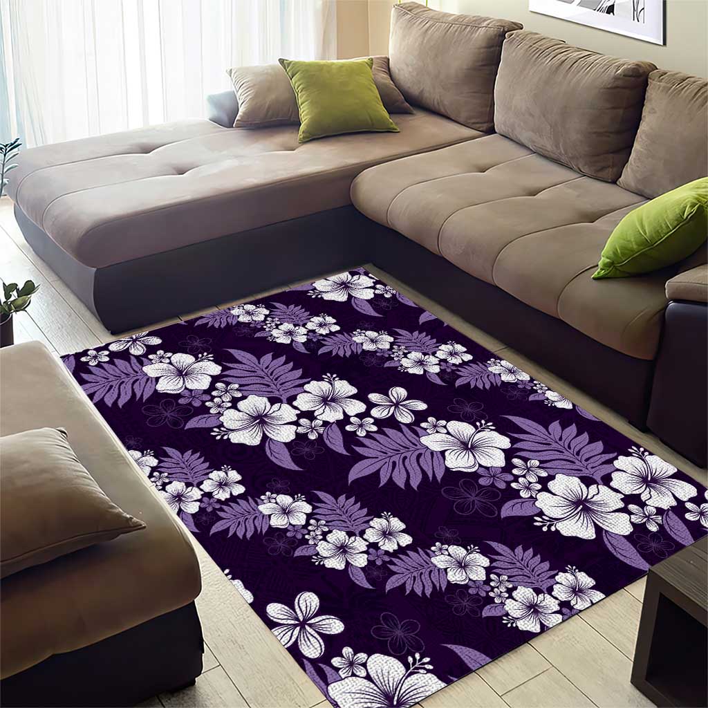 Hawaiian Hibiscus Tribal Floral Purple Area Rug Polynesian Tapa Pattern - Polynesian Pride