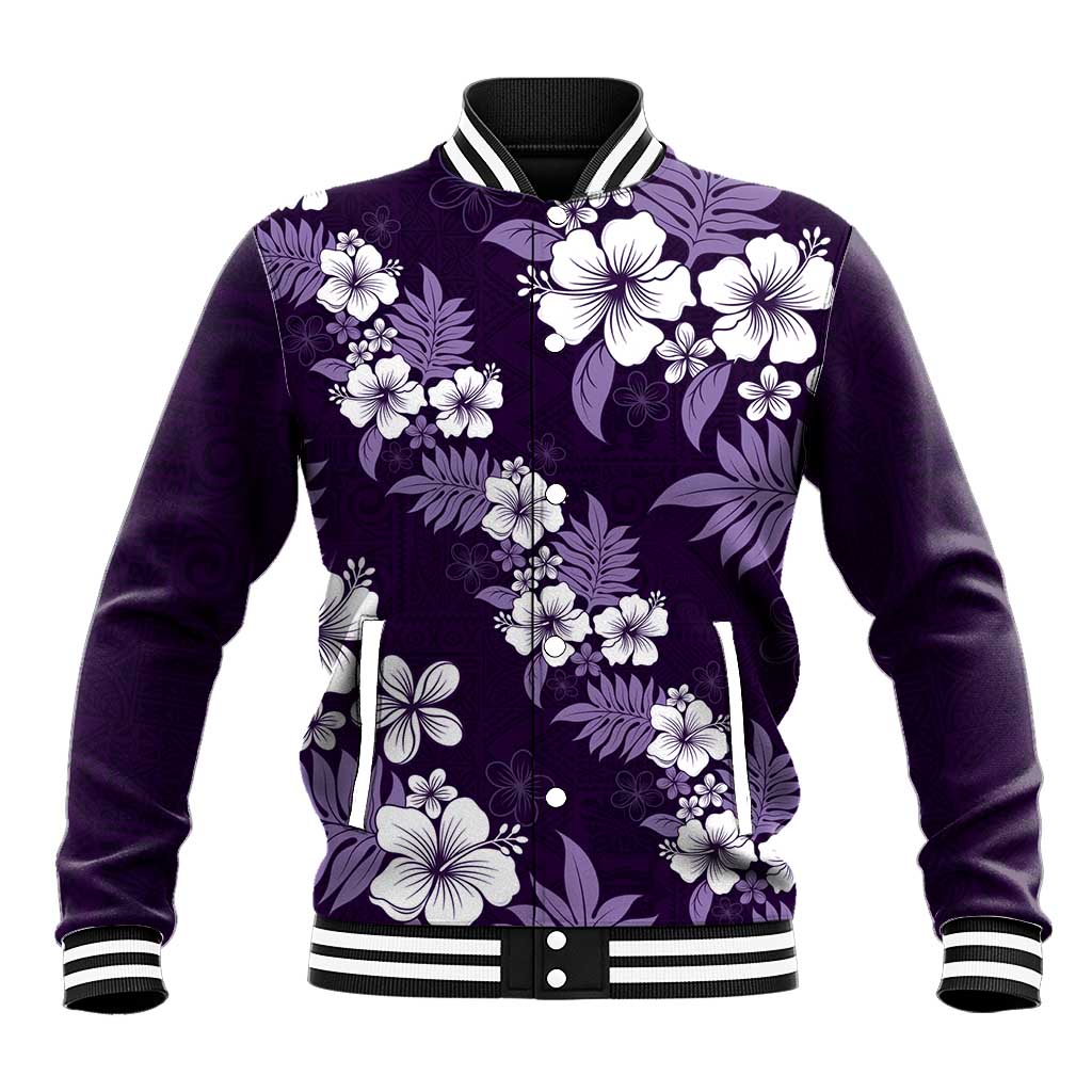 Hawaiian Hibiscus Tribal Floral Purple Baseball Jacket Polynesian Tapa Pattern LT01 Unisex Purple - Polynesian Pride