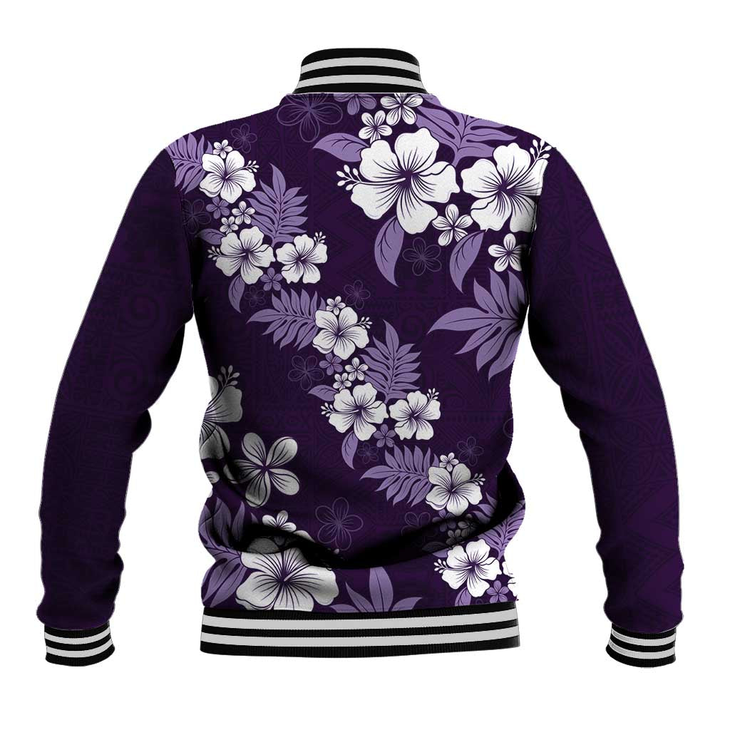 Hawaiian Hibiscus Tribal Floral Purple Baseball Jacket Polynesian Tapa Pattern LT01 - Polynesian Pride