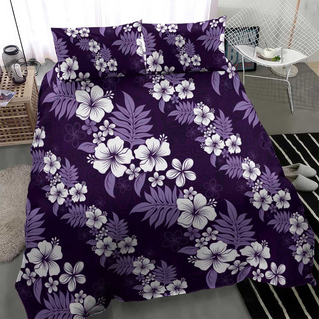 Hawaiian Hibiscus Tribal Floral Purple Bedding Set Polynesian Tapa Pattern - Polynesian Pride