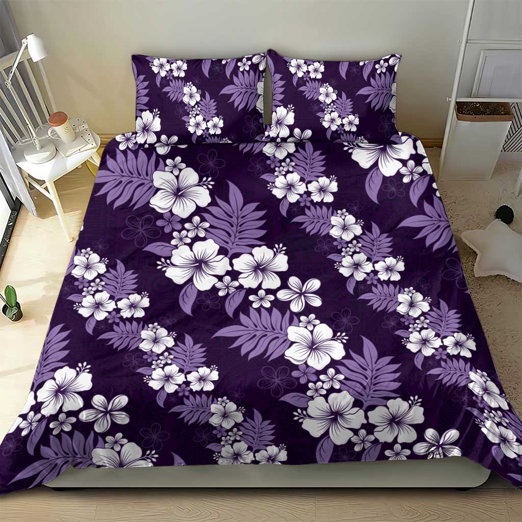 Hawaiian Hibiscus Tribal Floral Purple Bedding Set Polynesian Tapa Pattern - Polynesian Pride