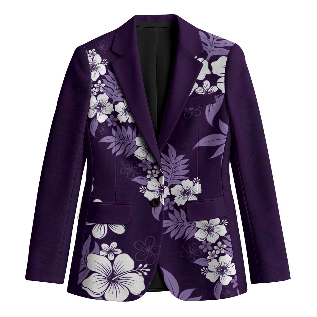 Hawaiian Hibiscus Tribal Floral Purple Blazer Polynesian Tapa Pattern - Polynesian Pride