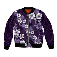 Hawaiian Hibiscus Tribal Floral Purple Bomber Jacket Polynesian Tapa Pattern - Polynesian Pride