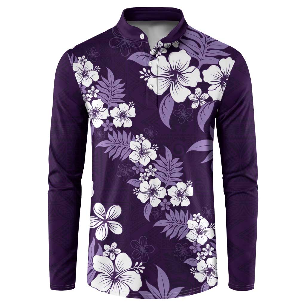 Hawaiian Hibiscus Tribal Floral Purple Button Sweatshirt Polynesian Tapa Pattern LT01 Purple - Polynesian Pride