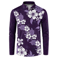 Hawaiian Hibiscus Tribal Floral Purple Button Sweatshirt Polynesian Tapa Pattern LT01 Purple - Polynesian Pride