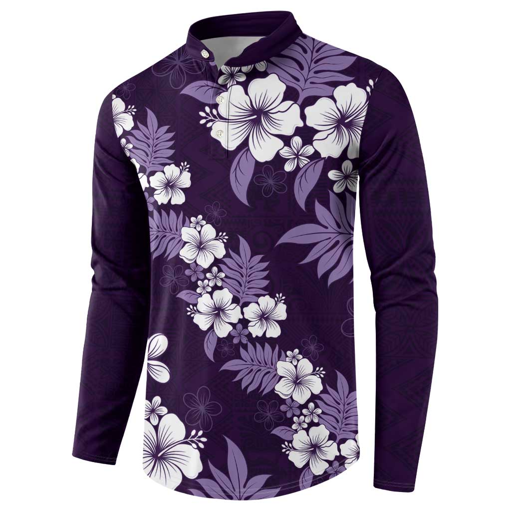 Hawaiian Hibiscus Tribal Floral Purple Button Sweatshirt Polynesian Tapa Pattern LT01 - Polynesian Pride