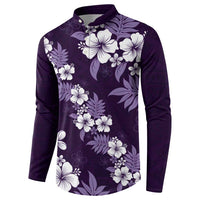 Hawaiian Hibiscus Tribal Floral Purple Button Sweatshirt Polynesian Tapa Pattern LT01 - Polynesian Pride