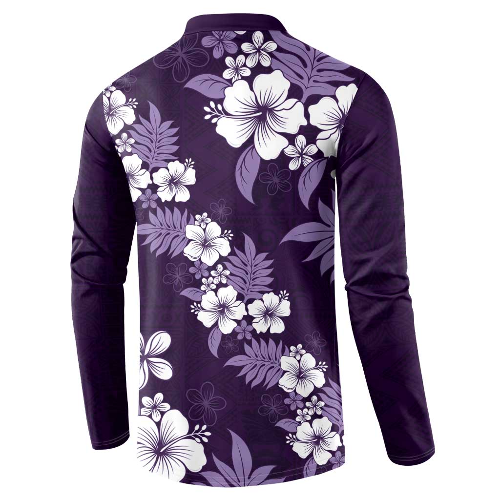 Hawaiian Hibiscus Tribal Floral Purple Button Sweatshirt Polynesian Tapa Pattern LT01 - Polynesian Pride
