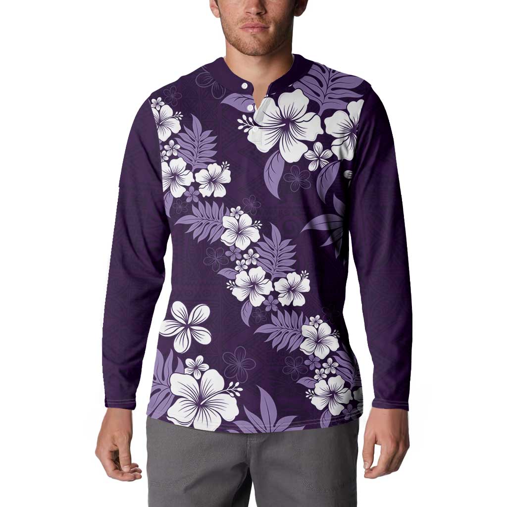 Hawaiian Hibiscus Tribal Floral Purple Button Sweatshirt Polynesian Tapa Pattern LT01 - Polynesian Pride