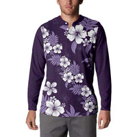 Hawaiian Hibiscus Tribal Floral Purple Button Sweatshirt Polynesian Tapa Pattern LT01 - Polynesian Pride