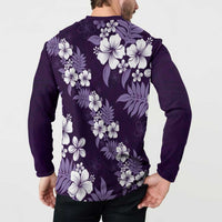 Hawaiian Hibiscus Tribal Floral Purple Button Sweatshirt Polynesian Tapa Pattern LT01 - Polynesian Pride