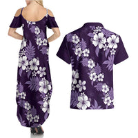 Hawaiian Hibiscus Tribal Floral Purple Couples Matching Summer Maxi Dress and Hawaiian Shirt Polynesian Tapa Pattern - Polynesian Pride