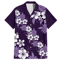 Hawaiian Hibiscus Tribal Floral Purple Family Matching Off The Shoulder Long Sleeve Dress and Hawaiian Shirt Polynesian Tapa Pattern LT01 Dad's Shirt - Short Sleeve Purple - Polynesian Pride