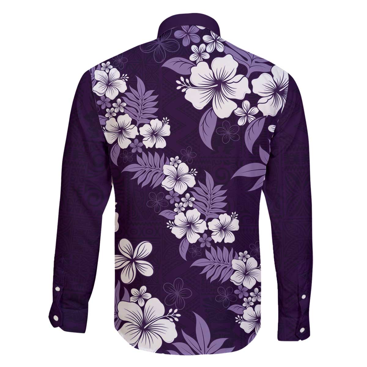 Hawaiian Hibiscus Tribal Floral Purple Family Matching Off The Shoulder Long Sleeve Dress and Hawaiian Shirt Polynesian Tapa Pattern LT01 - Polynesian Pride