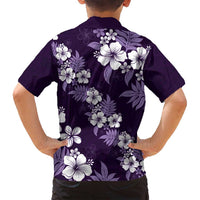 Hawaiian Hibiscus Tribal Floral Purple Family Matching Off Shoulder Maxi Dress and Hawaiian Shirt Polynesian Tapa Pattern LT01 - Polynesian Pride
