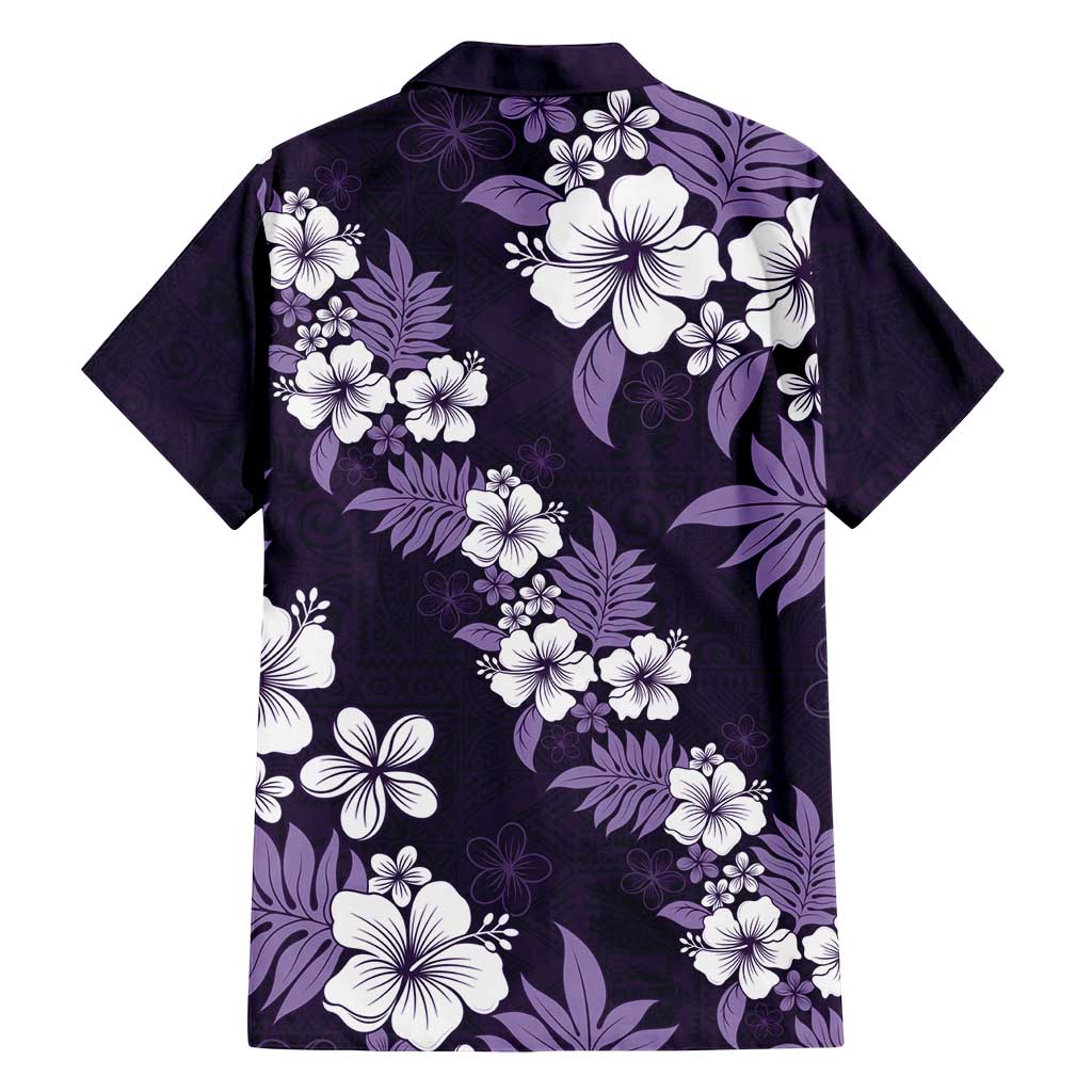 Hawaiian Hibiscus Tribal Floral Purple Family Matching Off Shoulder Short Dress and Hawaiian Shirt Polynesian Tapa Pattern LT01 - Polynesian Pride