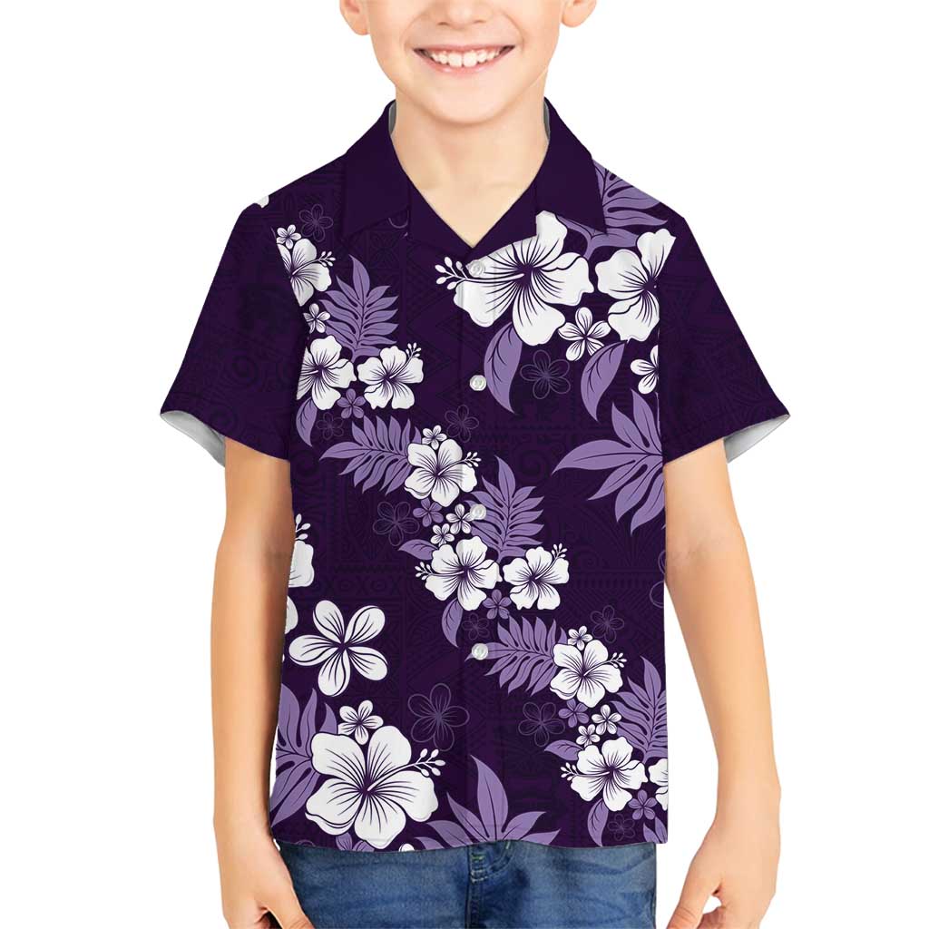 Hawaiian Hibiscus Tribal Floral Purple Family Matching Puletasi and Hawaiian Shirt Polynesian Tapa Pattern LT01 Son's Shirt Purple - Polynesian Pride