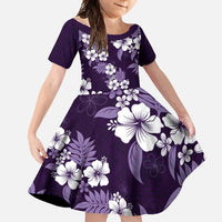 Hawaiian Hibiscus Tribal Floral Purple Family Matching Short Sleeve Bodycon Dress and Hawaiian Shirt Polynesian Tapa Pattern LT01 Daughter's Dress Purple - Polynesian Pride