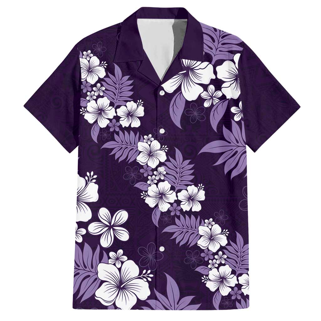 Hawaiian Hibiscus Tribal Floral Purple Family Matching Short Sleeve Bodycon Dress and Hawaiian Shirt Polynesian Tapa Pattern LT01 Dad's Shirt - Short Sleeve Purple - Polynesian Pride