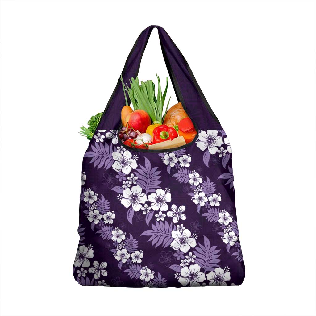 Hawaiian Hibiscus Tribal Floral Purple Grocery Bag Polynesian Tapa Pattern LT01 1-pack One Size Purple - Polynesian Pride
