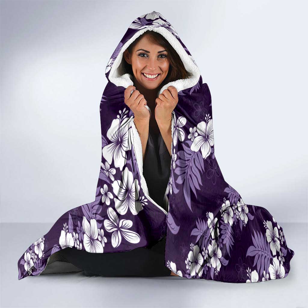 Hawaiian Hibiscus Tribal Floral Purple Hooded Blanket Polynesian Tapa Pattern - Polynesian Pride