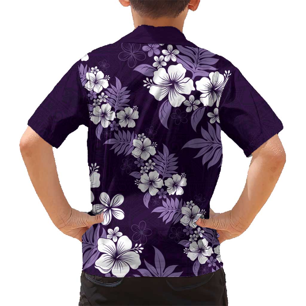 Hawaiian Hibiscus Tribal Floral Purple Kid Hawaiian Shirt Polynesian Tapa Pattern - Polynesian Pride