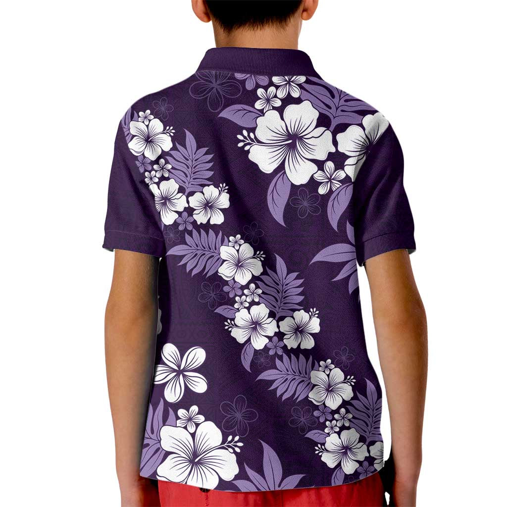 Hawaiian Hibiscus Tribal Floral Purple Kid Polo Shirt Polynesian Tapa Pattern - Polynesian Pride