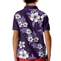 Hawaiian Hibiscus Tribal Floral Purple Kid Polo Shirt Polynesian Tapa Pattern - Polynesian Pride