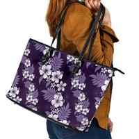 Hawaiian Hibiscus Tribal Floral Purple Leather Tote Bag Polynesian Tapa Pattern - Polynesian Pride