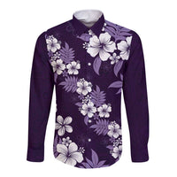 Hawaiian Hibiscus Tribal Floral Purple Long Sleeve Button Shirt Polynesian Tapa Pattern LT01 Unisex Purple - Polynesian Pride
