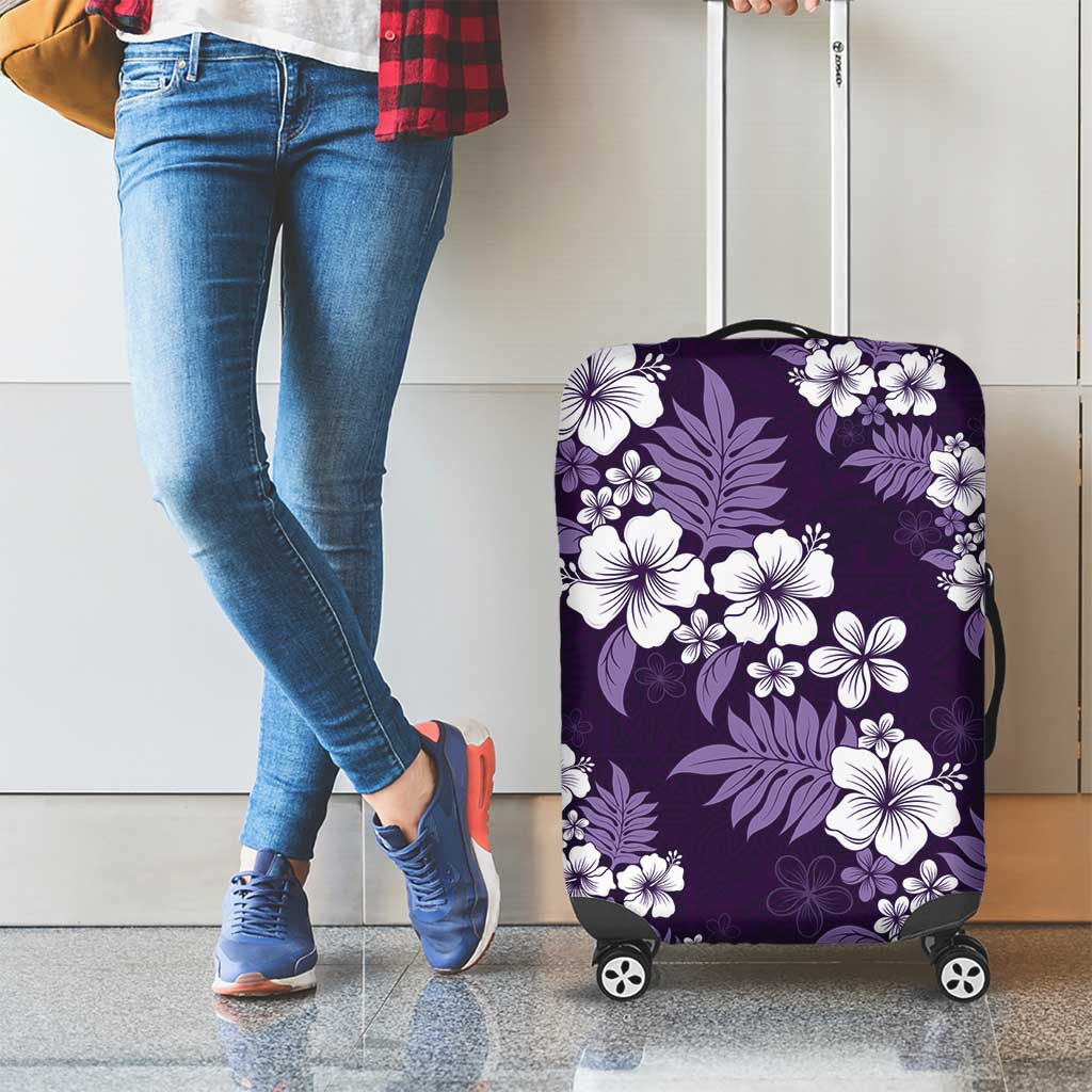 Hawaiian Hibiscus Tribal Floral Purple Luggage Cover Polynesian Tapa Pattern - Polynesian Pride