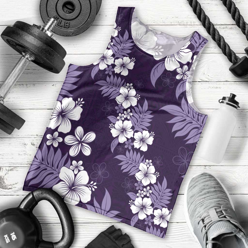 Hawaiian Hibiscus Tribal Floral Purple Men Tank Top Polynesian Tapa Pattern LT01 - Polynesian Pride