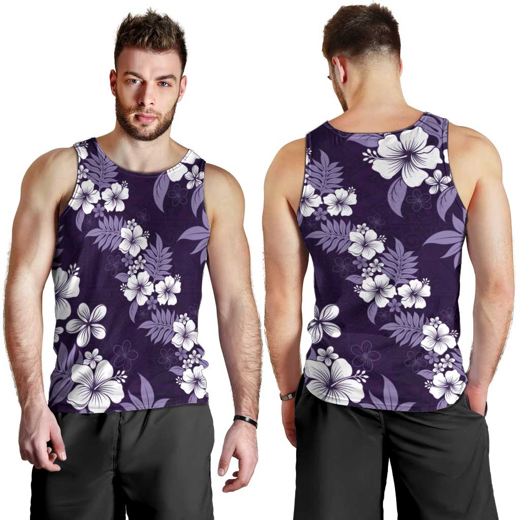 Hawaiian Hibiscus Tribal Floral Purple Men Tank Top Polynesian Tapa Pattern LT01 - Polynesian Pride