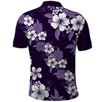 Hawaiian Hibiscus Tribal Floral Purple Polo Shirt Polynesian Tapa Pattern - Polynesian Pride